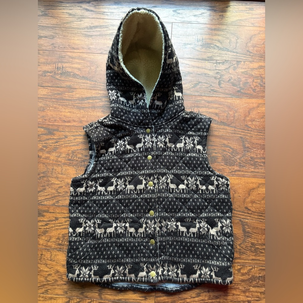 FREE PEOPLE Sherpa Hooded Reindeer Vest Size Medium